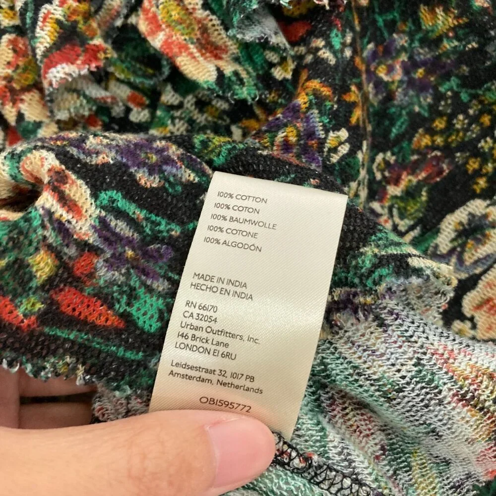New Free People Green Multi Floral‎ Boho Rudi Ruffle Top XS Festival Whimsical